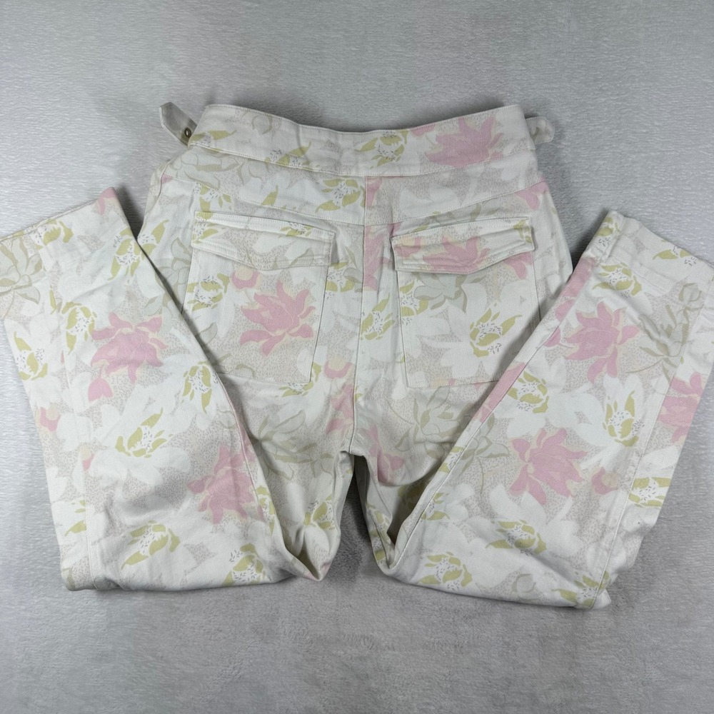 Ted Baker London Aphraa Floral Buckle Waist Tapered Pants White Pink Size 2